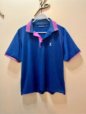 Psycho Bunny Men's Pique Blue Polo with Pink Accents Size XL